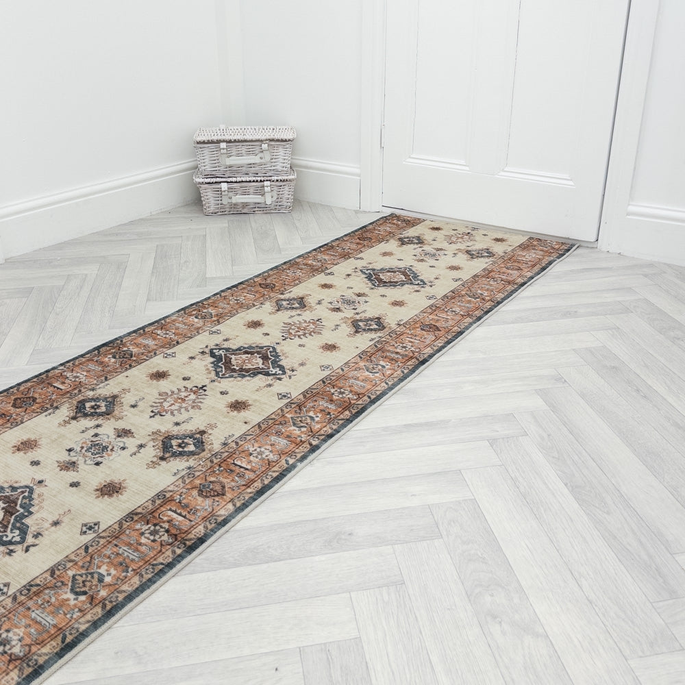 Saul Red/Beige Washable Rug Runner