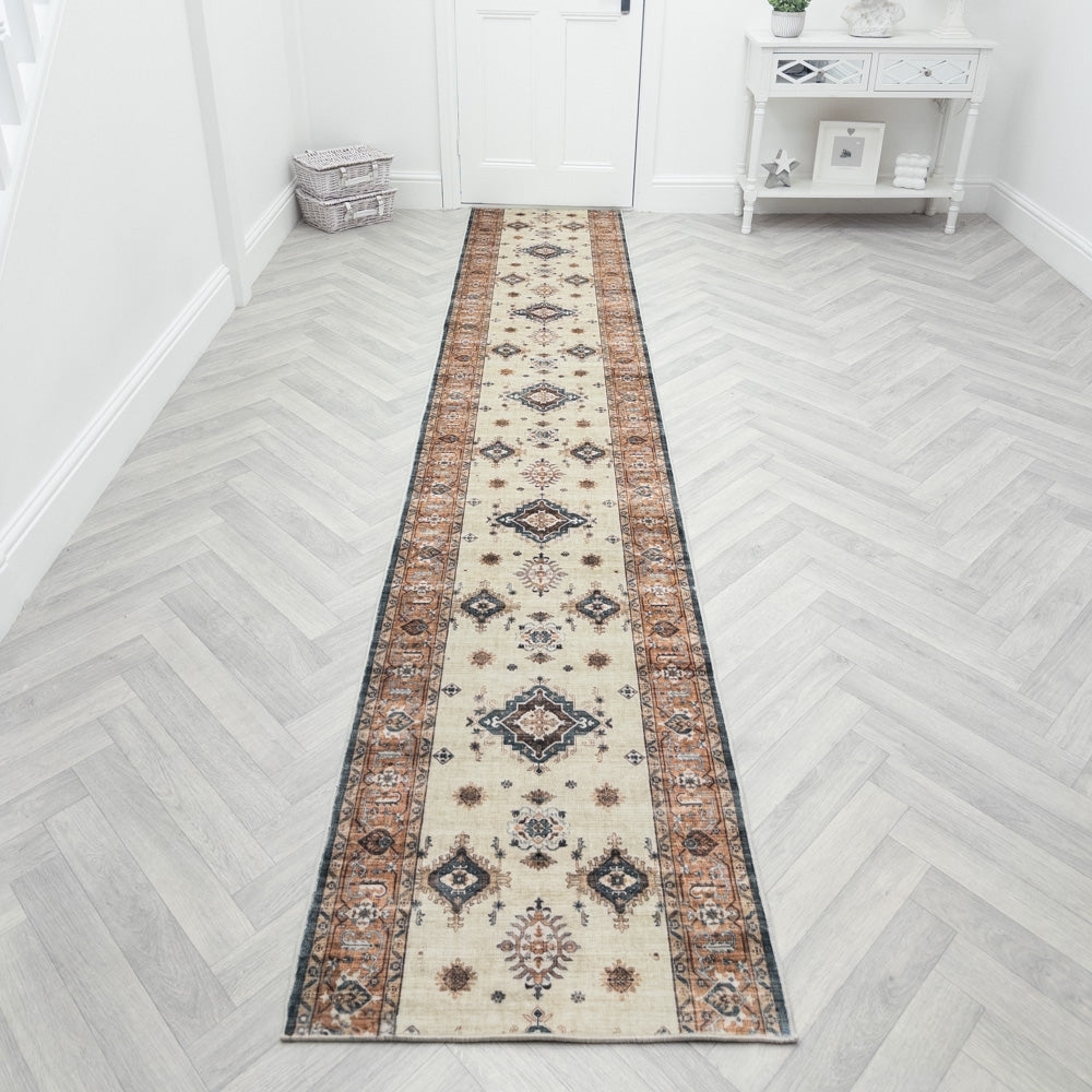 Saul Red/Beige Washable Rug Runner