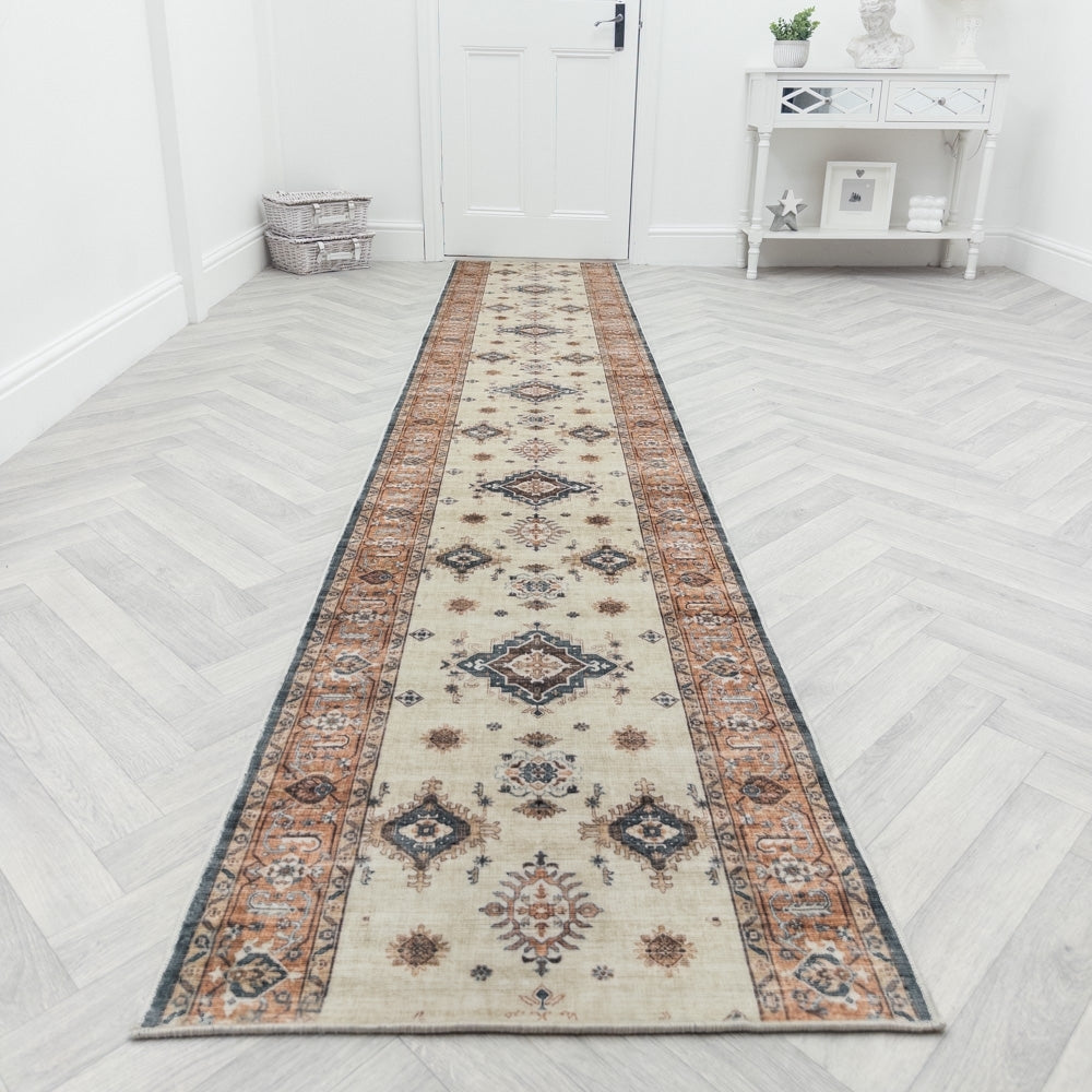 Saul Red/Beige Washable Rug Runner