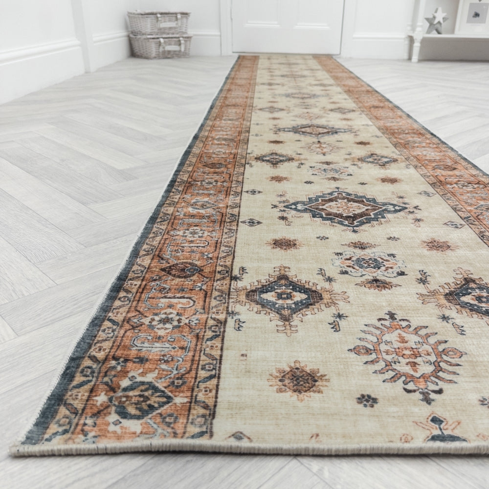 Saul Red/Beige Washable Rug Runner
