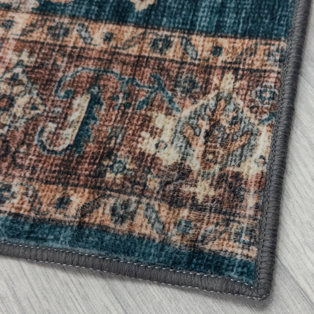 Philon Teal/Rust Washable Hall Runner