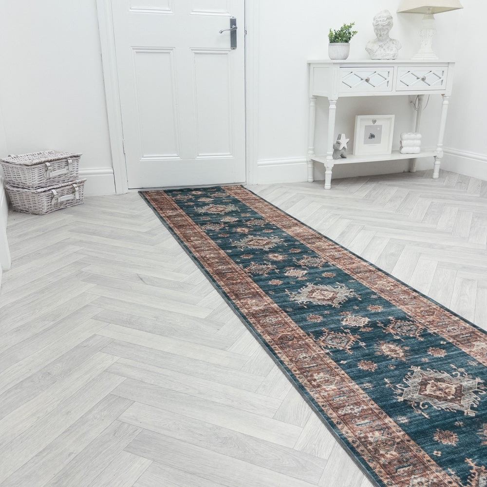 Philon Teal/Rust Washable Hall Runner