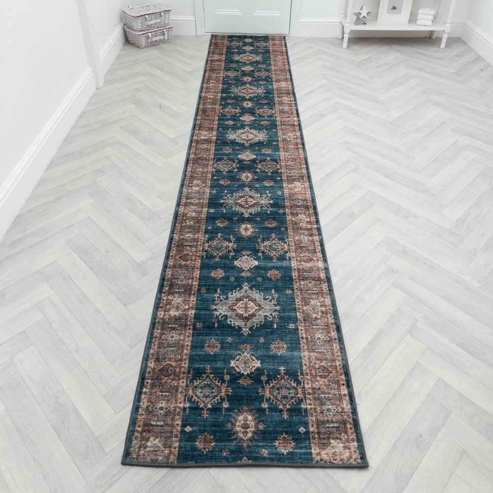 Philon Teal/Rust Washable Hall Runner