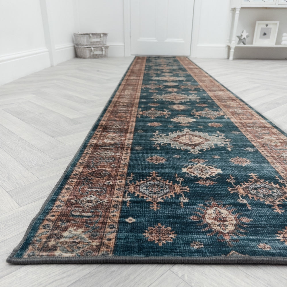 Philon Teal/Rust Washable Hall Runner