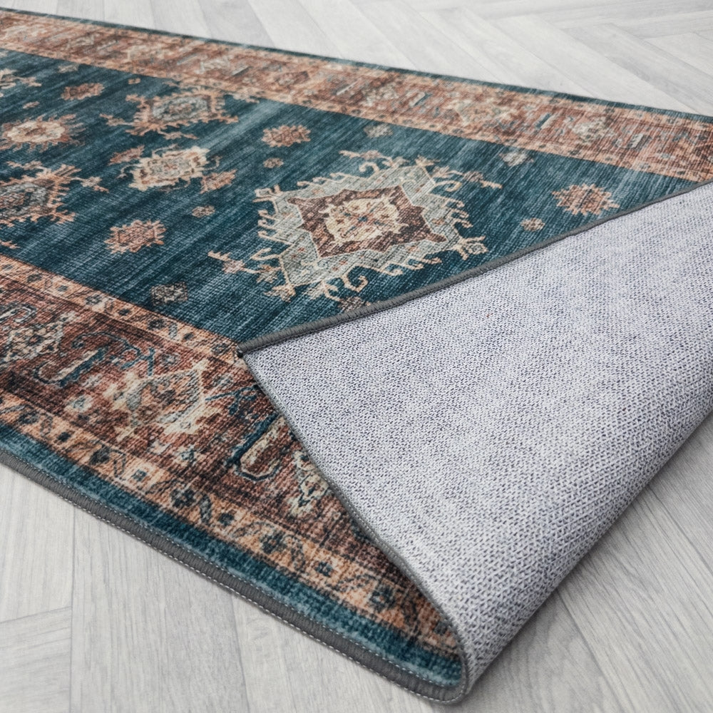 Philon Teal/Rust Washable Hall Runner