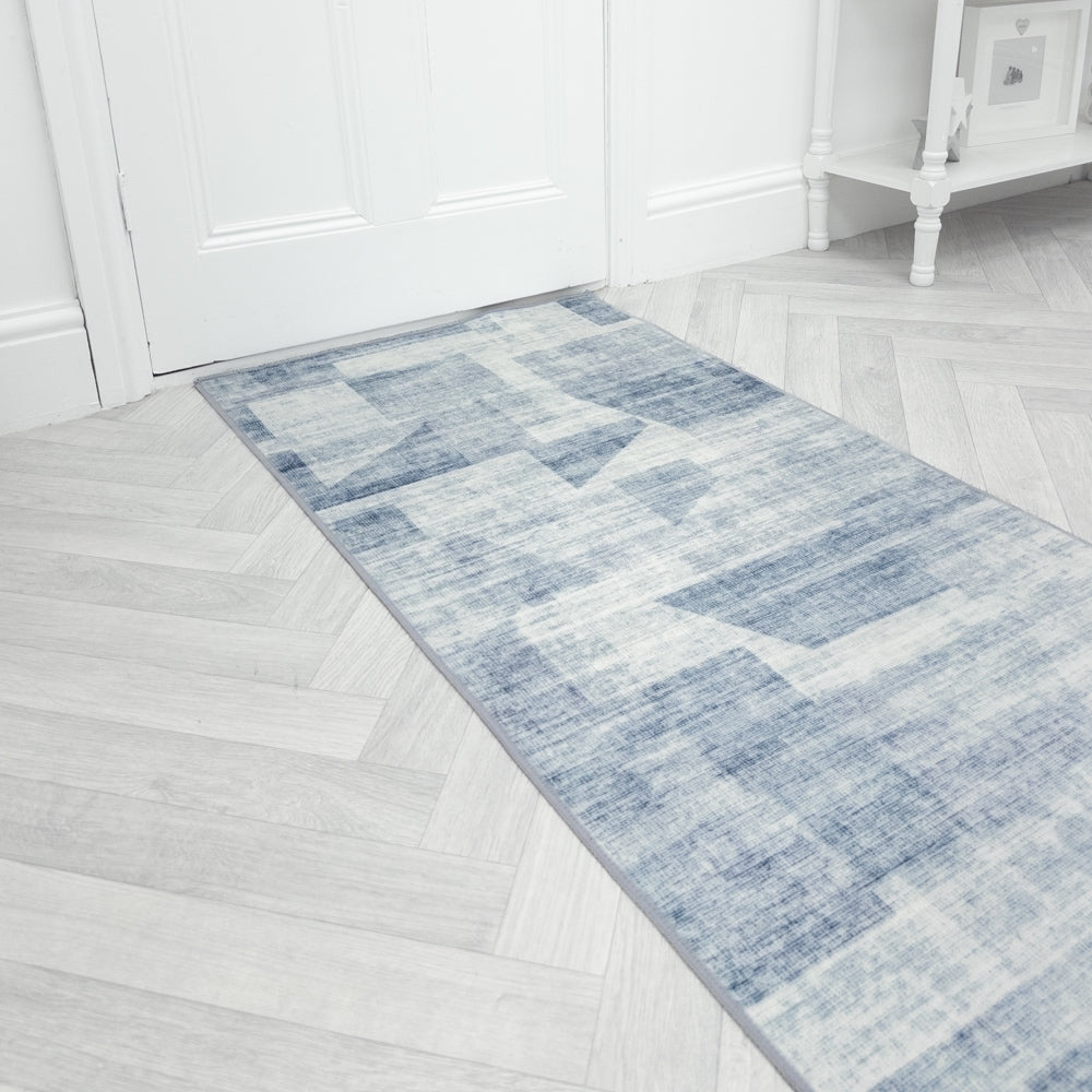 Sidney Light Blue Washable Hall Runner