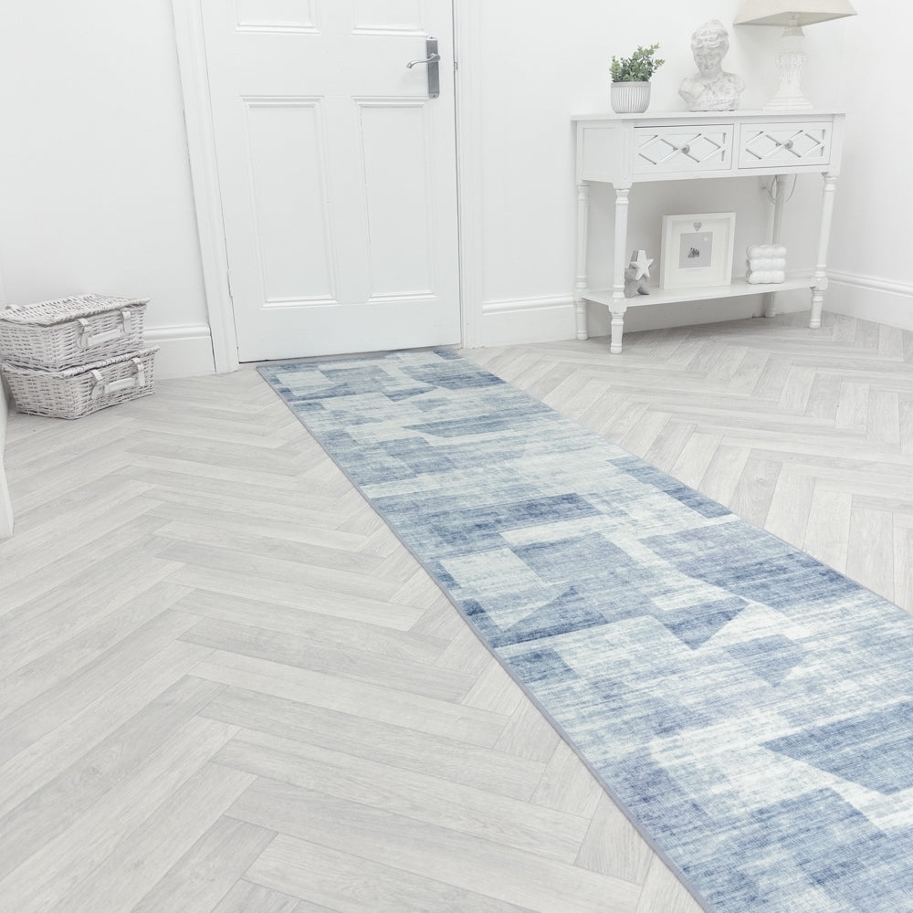 Sidney Light Blue Washable Hall Runner