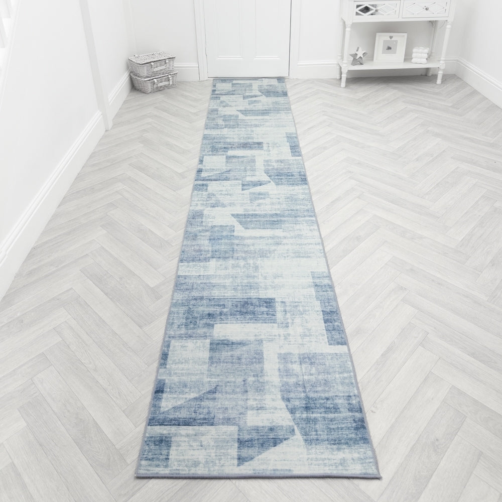 Sidney Light Blue Washable Hall Runner