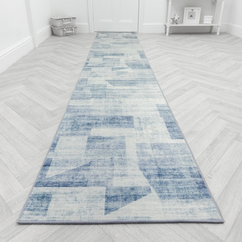 Sidney Light Blue Washable Hall Runner