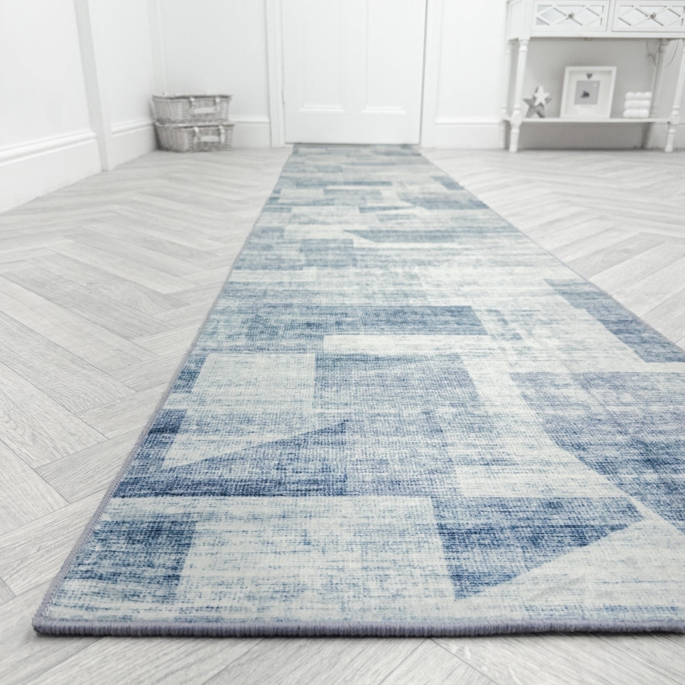 Sidney Light Blue Washable Hall Runner