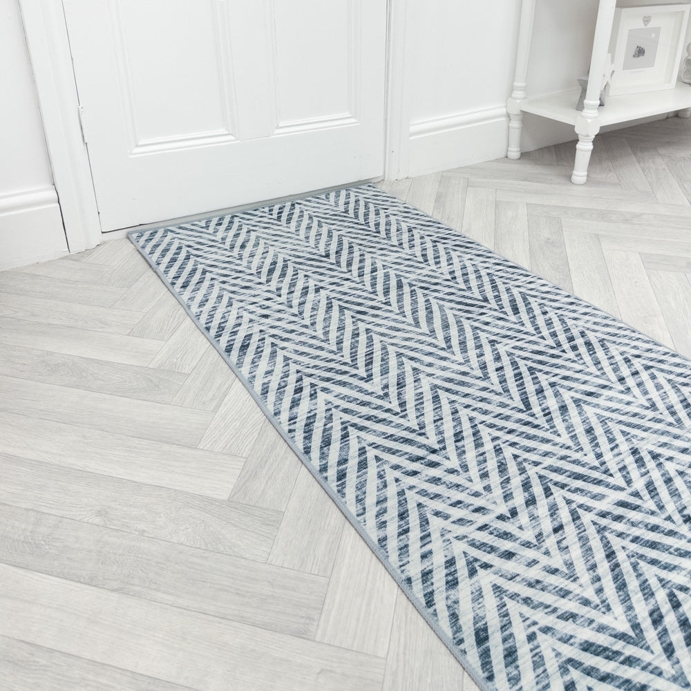 Mavy Light Blue Washable Hall Runner