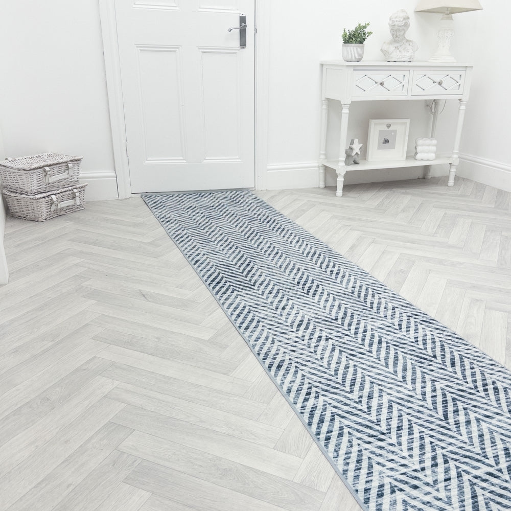 Mavy Light Blue Washable Hall Runner