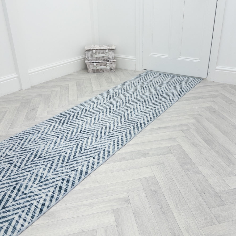 Mavy Light Blue Washable Hall Runner