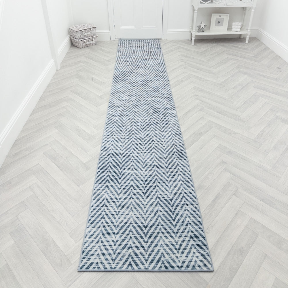 Mavy Light Blue Washable Hall Runner