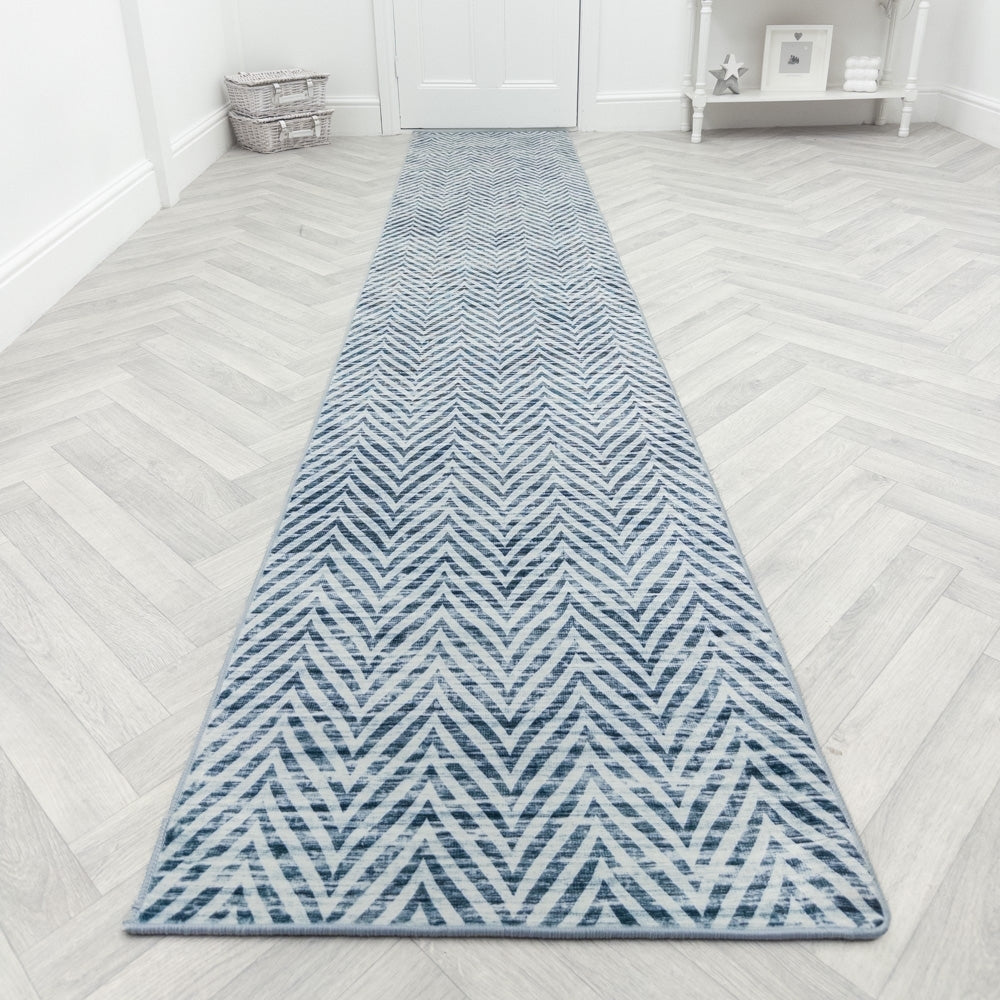 Mavy Light Blue Washable Hall Runner