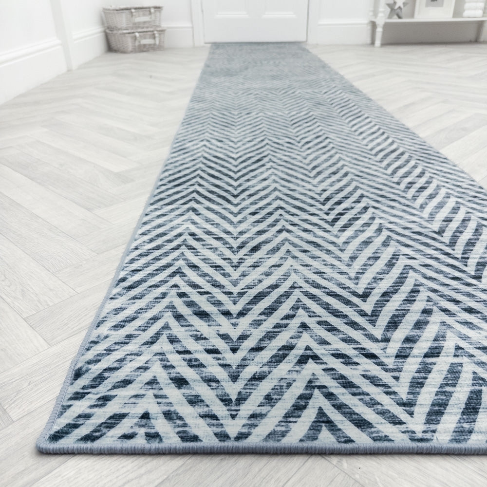 Mavy Light Blue Washable Hall Runner