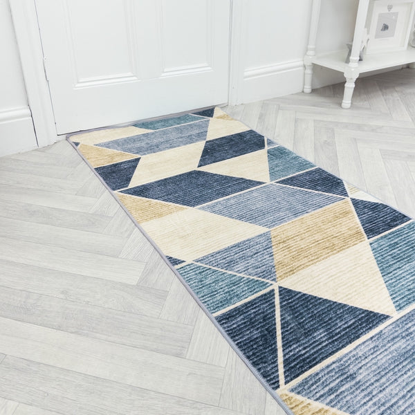 Shamir Beige/Blue Washable Hall Runner