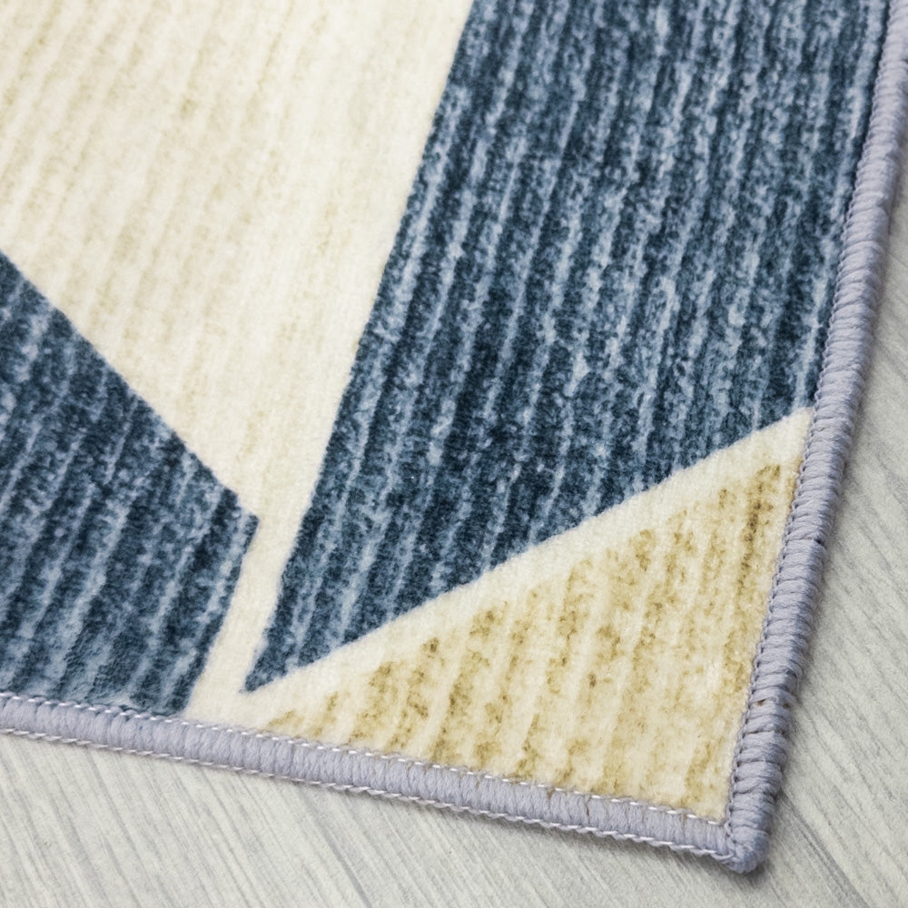 Shamir Beige/Blue Washable Rug Runner