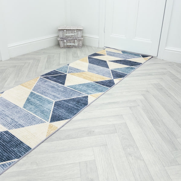 Shamir Beige/Blue Washable Rug Runner