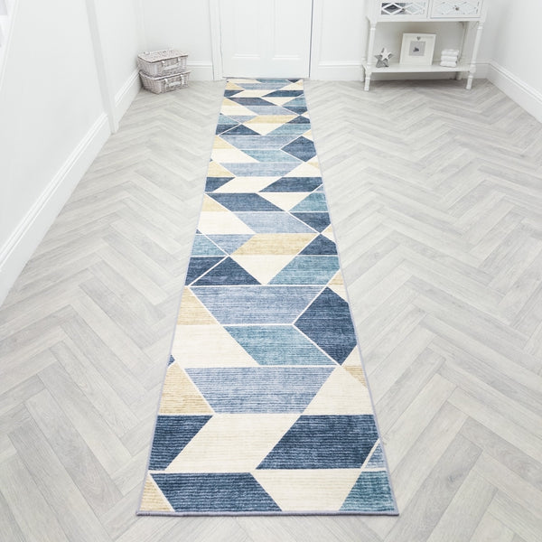Shamir Beige/Blue Washable Rug Runner