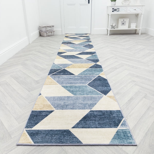 Shamir Beige/Blue Washable Rug Runner
