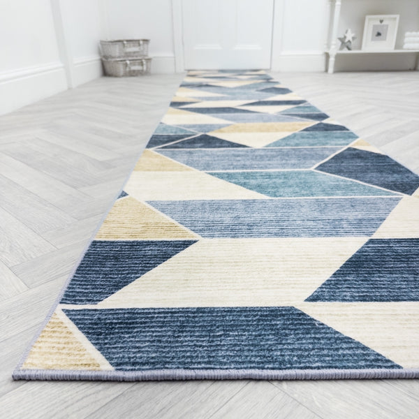 Shamir Beige/Blue Washable Rug Runner