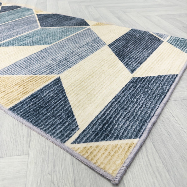 Shamir Beige/Blue Washable Rug Runner