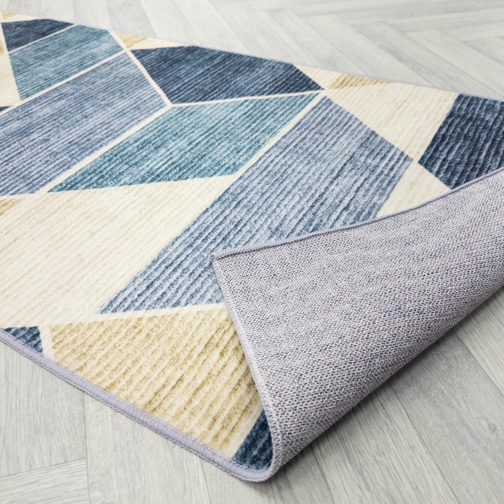 Shamir Beige/Blue Washable Rug Runner