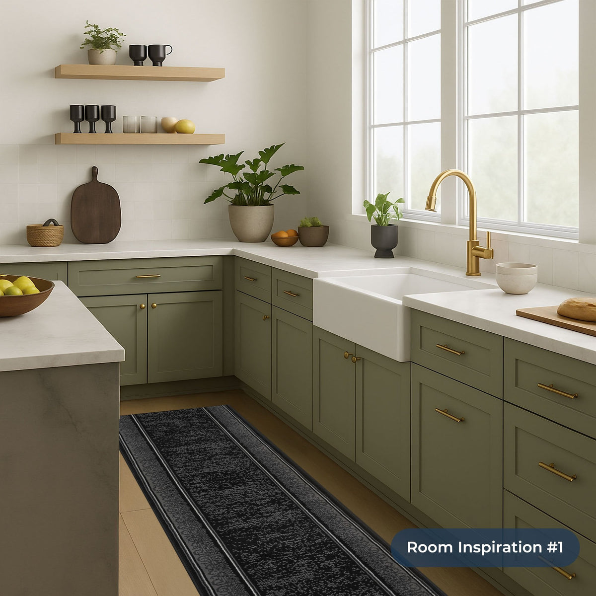 Tribal Black Kitchen Runner