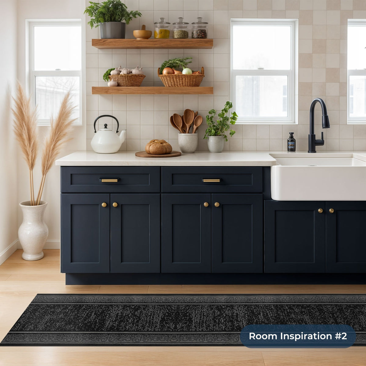 Tribal Black Kitchen Runner