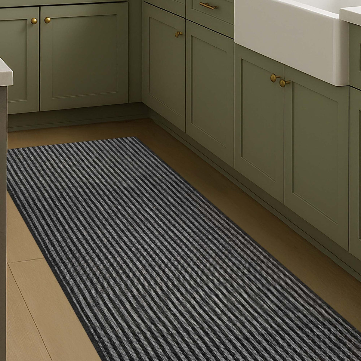 Pinstripe Black Kitchen Runner