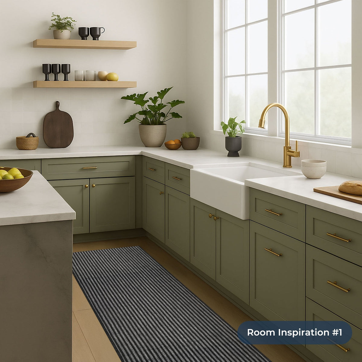 Pinstripe Black Kitchen Runner