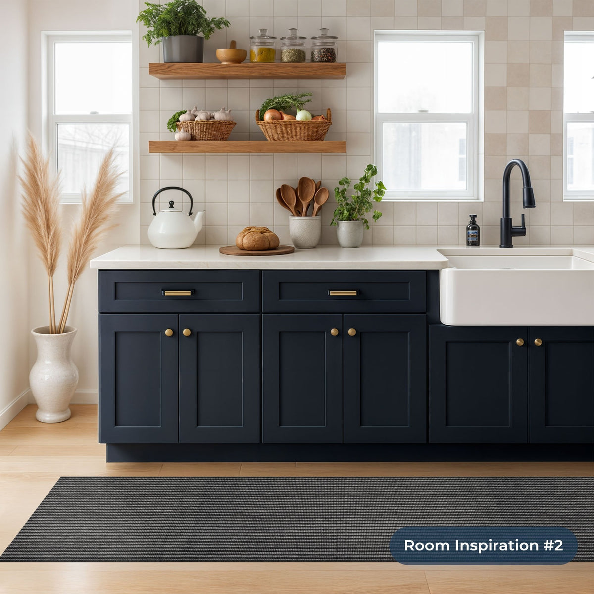 Pinstripe Black Kitchen Runner