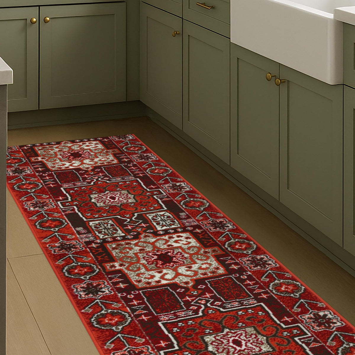 Abstract Red Kitchen Runner