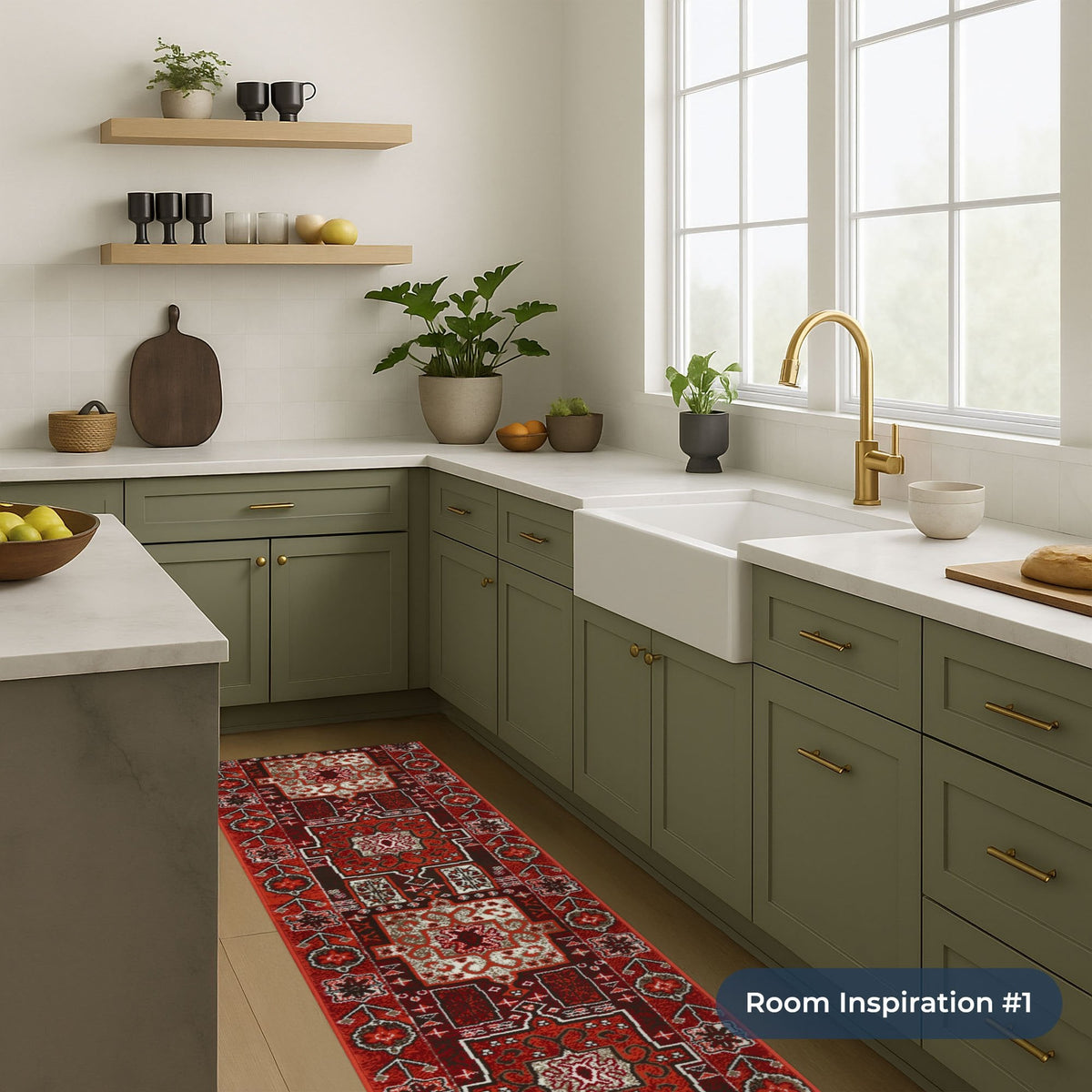 Abstract Red Kitchen Runner