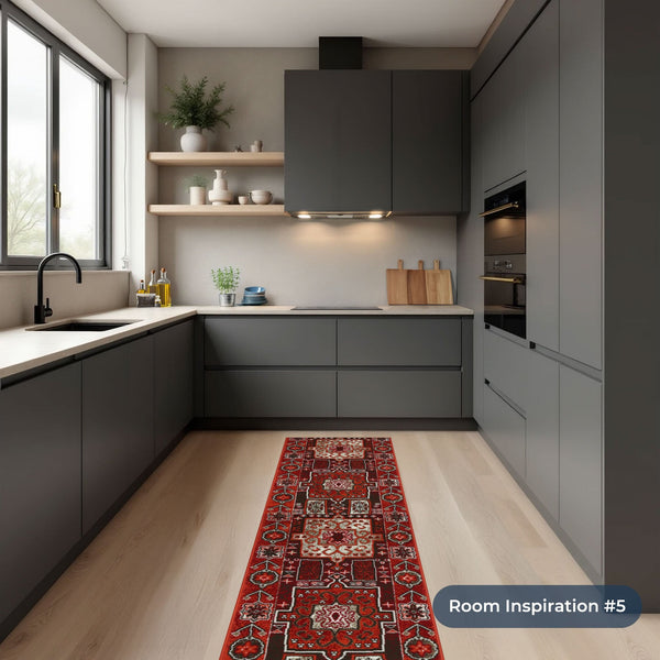 Abstract Red Kitchen Runner