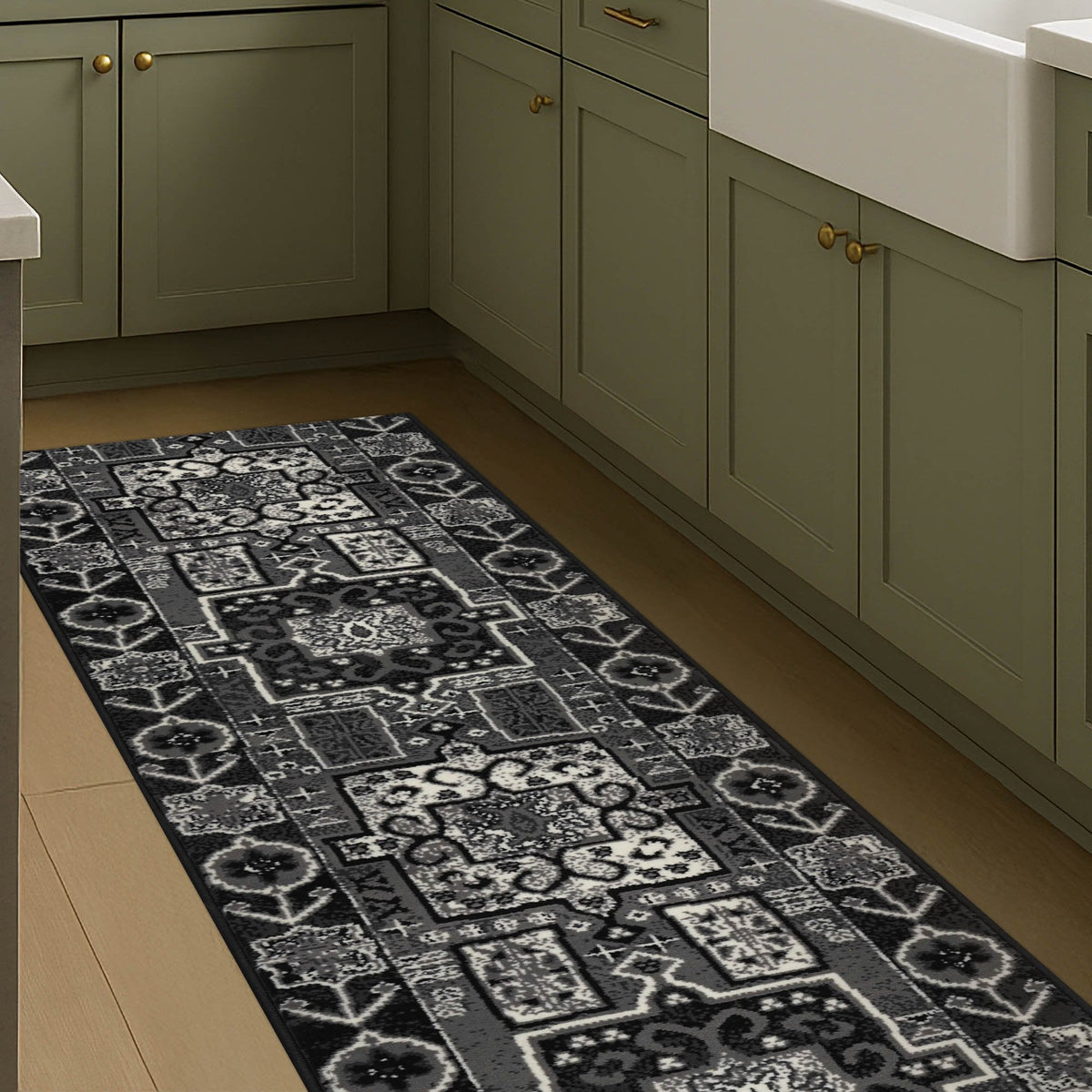 Abstract Black Kitchen Runner