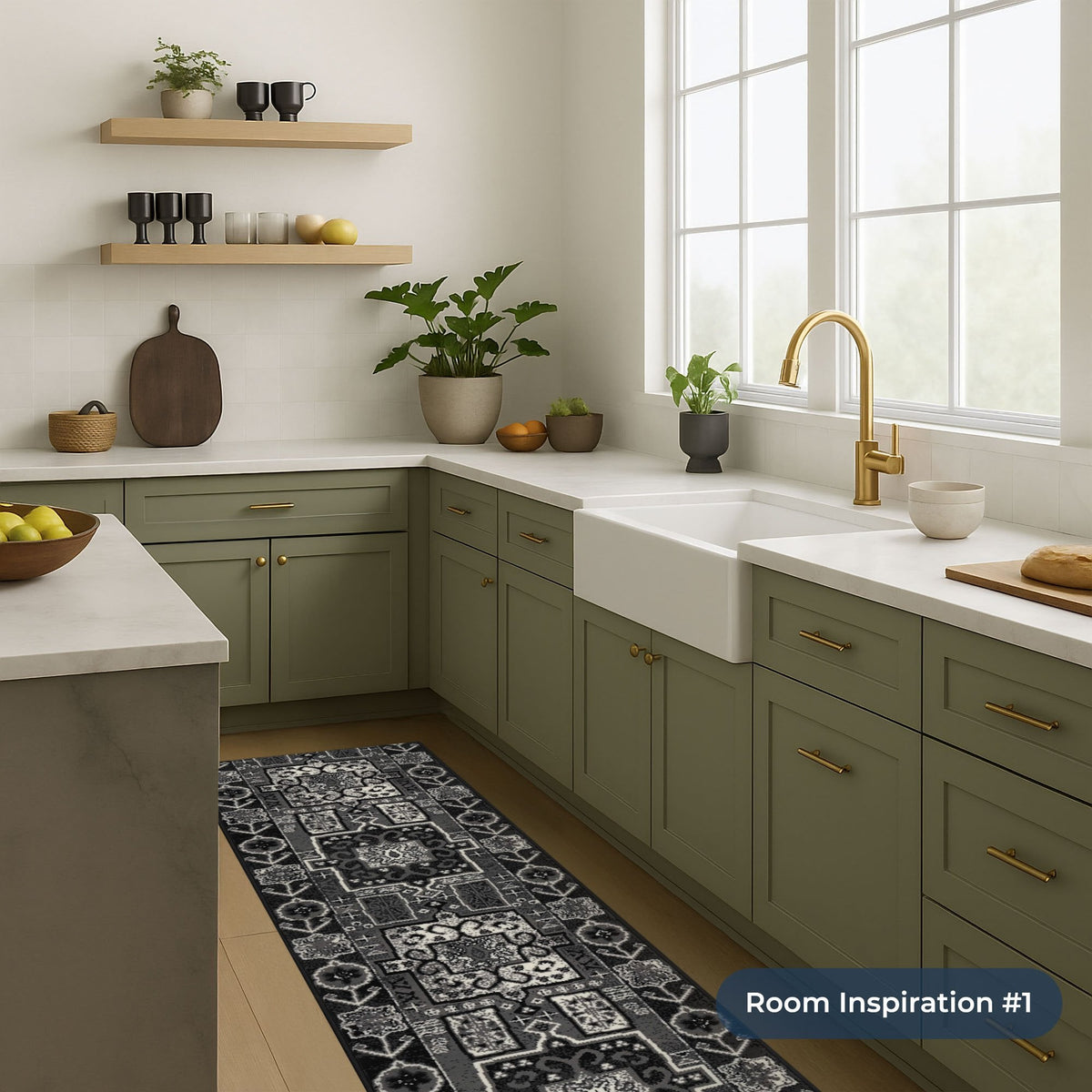 Abstract Black Kitchen Runner