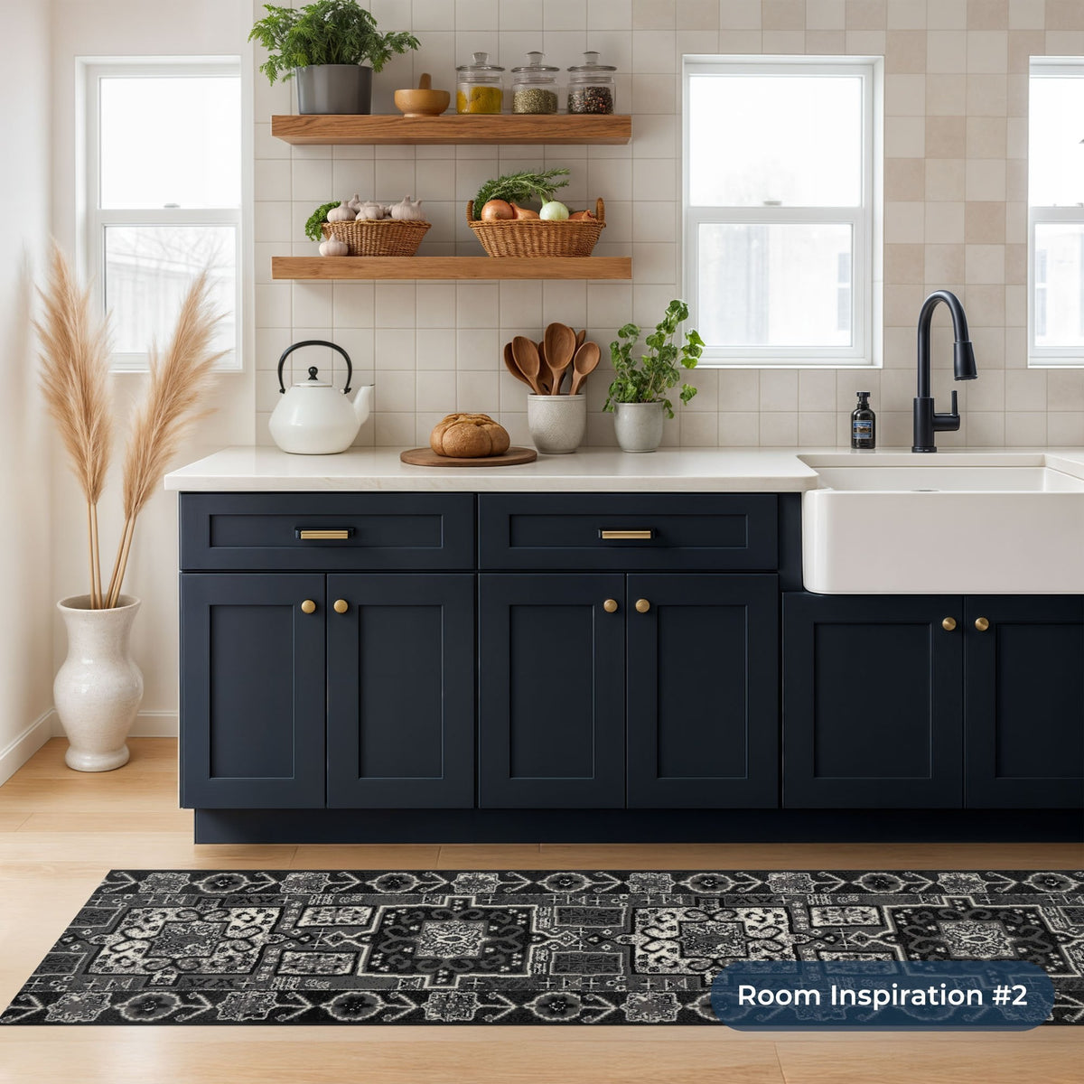 Abstract Black Kitchen Runner