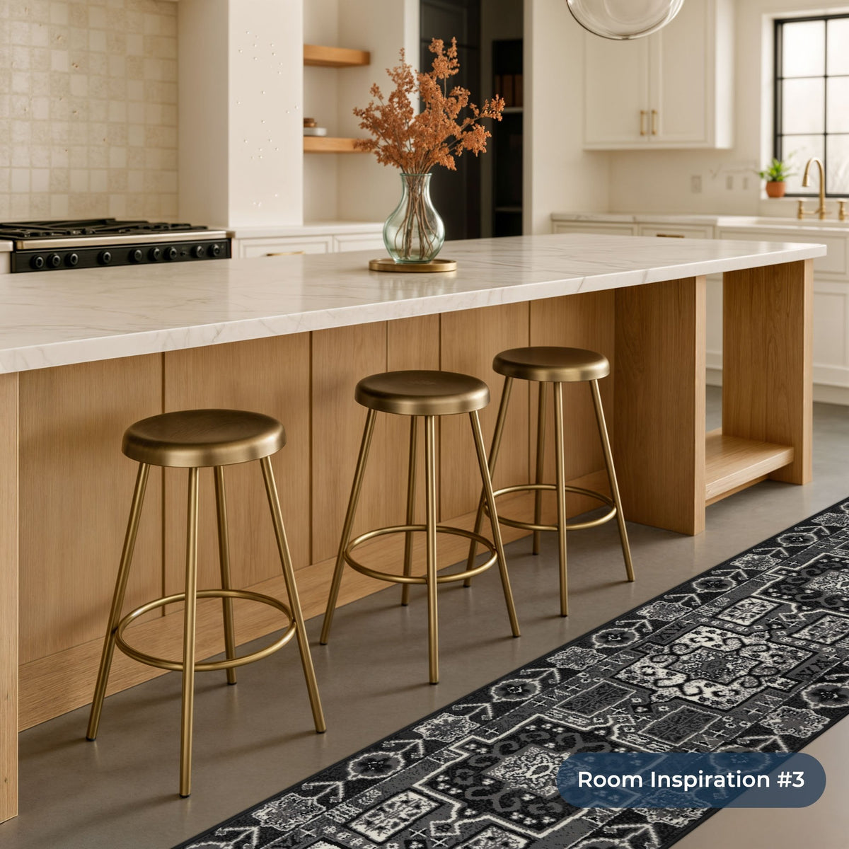 Abstract Black Kitchen Runner