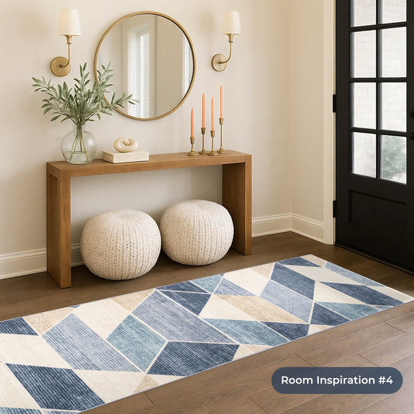 Shamir Beige/Blue Washable Rug Runner