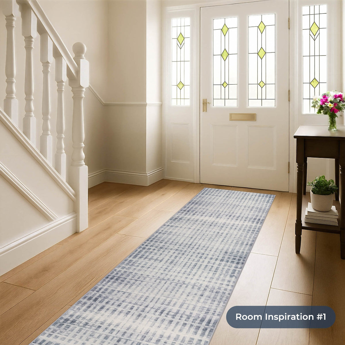 Santona Light Blue Washable Hall Runner