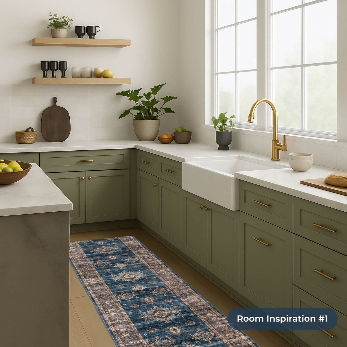 Philon Teal/Rust Washable Kitchen Runner