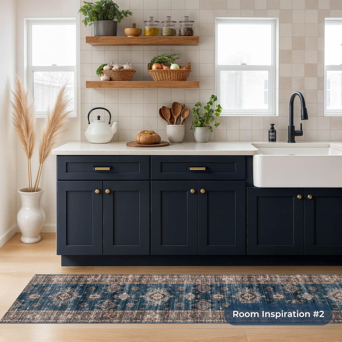 Philon Teal/Rust Washable Kitchen Runner