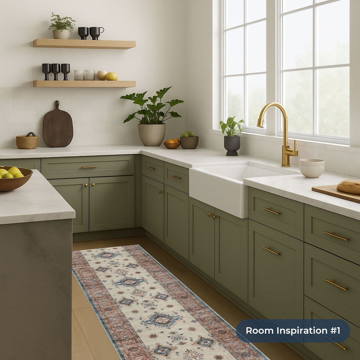 Saul Red/Beige Washable Kitchen Runner