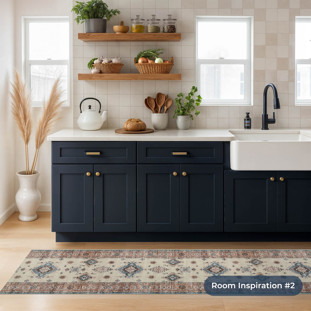 Saul Red/Beige Washable Kitchen Runner