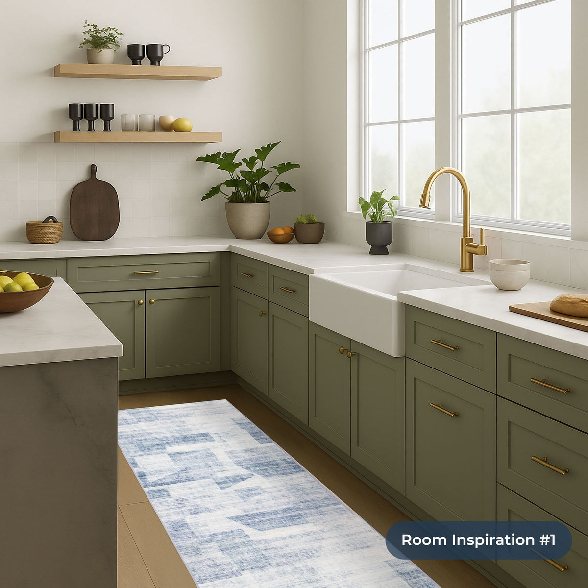 Sidney Light Blue Washable Kitchen Runner