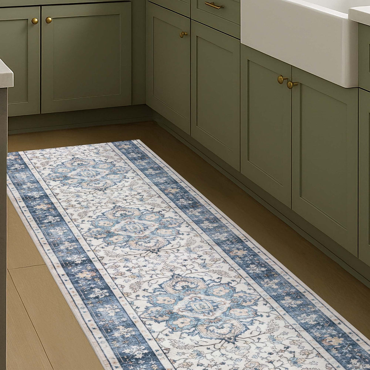 Santiago Beige Washable Kitchen Runner