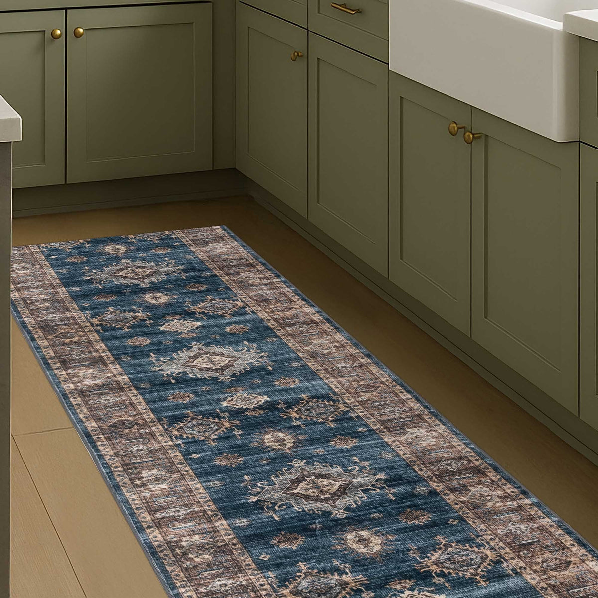 Philon Teal/Rust Washable Kitchen Runner