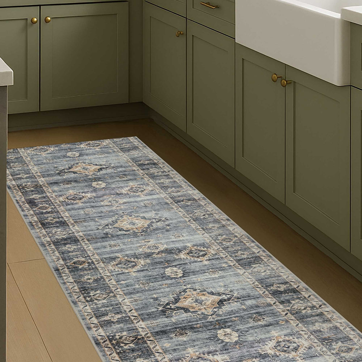 Herlen Light Gray/Beige Washable Kitchen Runner